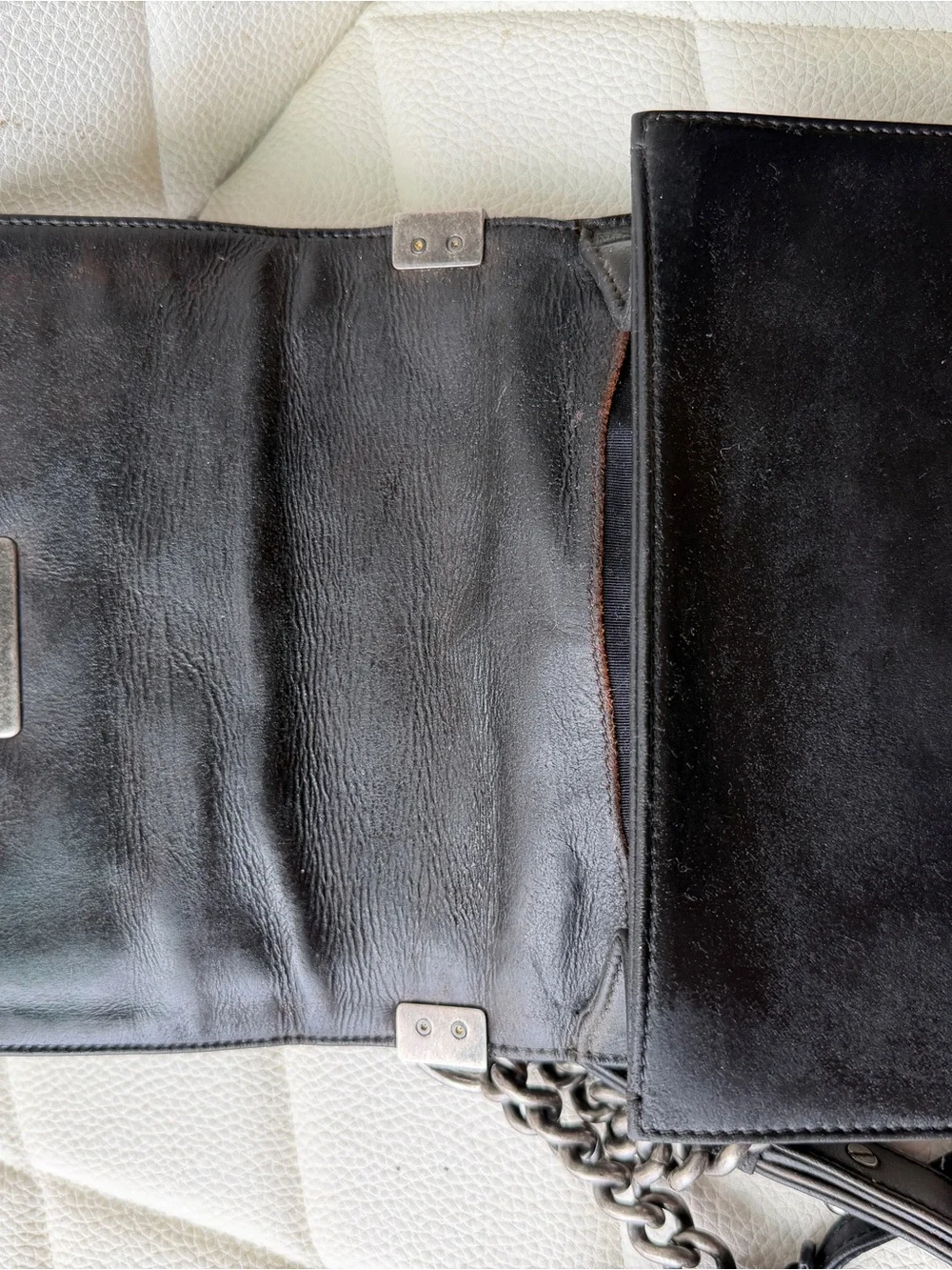 CHANEL Black Quilted Boy Crossbody Ruth hardware. Small boy.